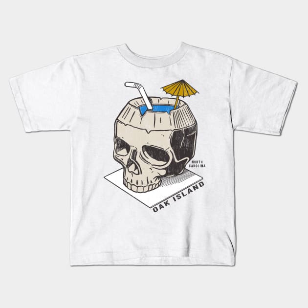 Oak Island, NC Summertime Vacationing Skull Drink Kids T-Shirt by Contentarama